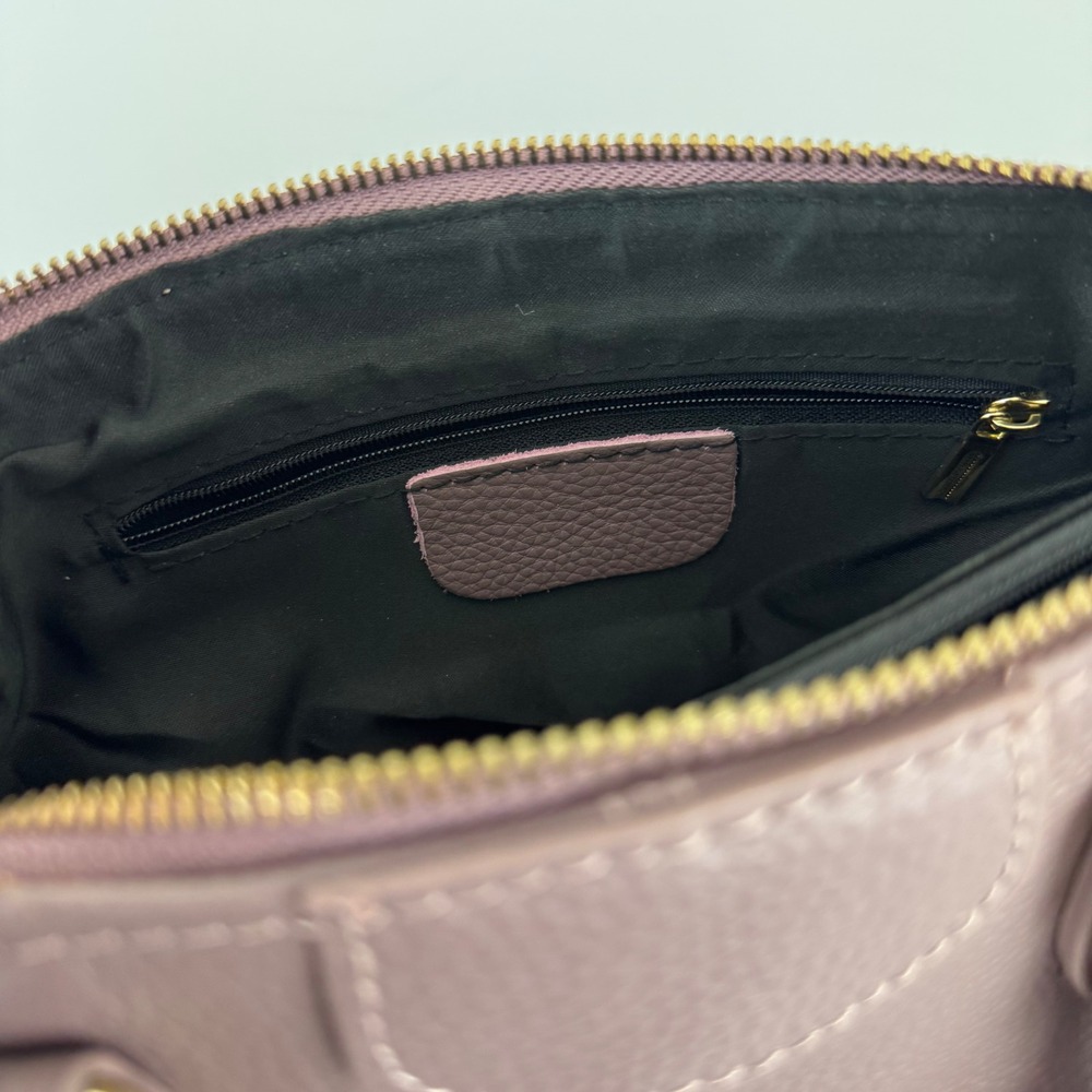 Mauve Purple Pebbled Leather Satchel Handbag Chic Classic Minimalist - Picture 12 of 16